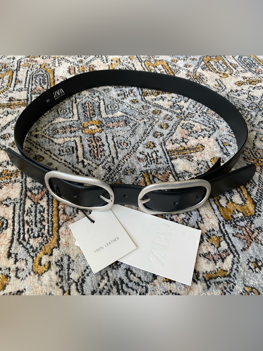 Zara 100% Leather Double Buckle Belt